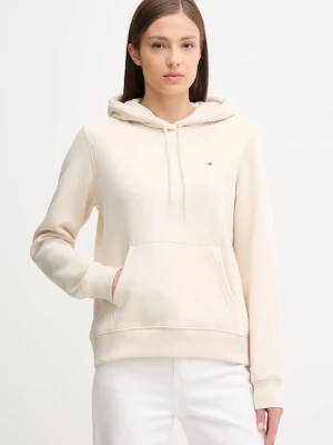 Tommy Jeans bluza damska kolor beżowy z kapturem gładka DW0DW19958