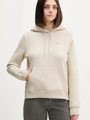Tommy Jeans bluza damska kolor beżowy z kapturem gładka DW0DW19958