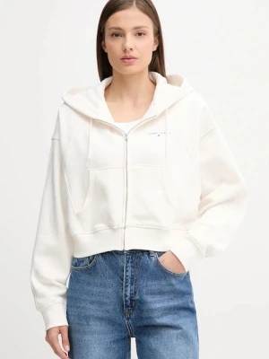 Tommy Jeans bluza damska kolor beżowy z kapturem gładka DW0DW21163