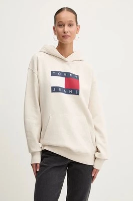 Tommy Jeans bluza damska kolor beżowy z kapturem z nadrukiem DW0DW19047