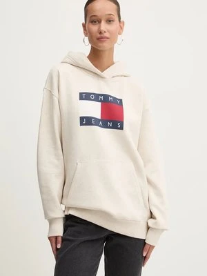 Tommy Jeans bluza damska kolor beżowy z kapturem z nadrukiem DW0DW19047