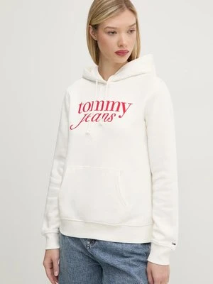 Tommy Jeans bluza damska kolor beżowy z kapturem z nadrukiem DW0DW20170