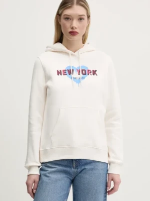 Tommy Jeans bluza damska kolor beżowy z kapturem z nadrukiem DW0DW21771