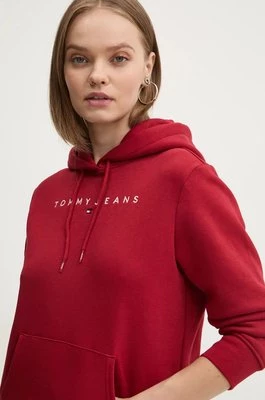 Tommy Jeans bluza damska kolor bordowy z kapturem z aplikacją