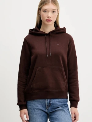 Tommy Jeans bluza damska kolor brązowy z kapturem gładka DW0DW19958