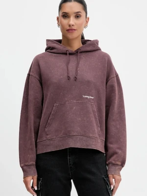 Tommy Jeans bluza damska kolor brązowy z kapturem gładka DW0DW21609