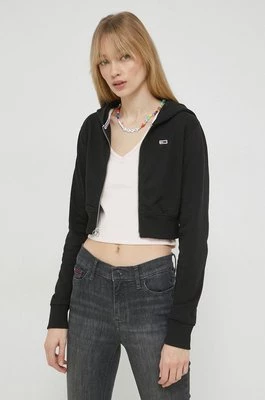 Tommy Jeans bluza damska kolor czarny z kapturem gładka