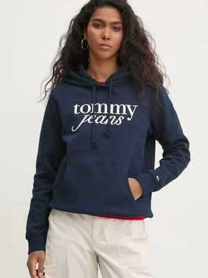 Tommy Jeans bluza damska kolor granatowy z kapturem z nadrukiem DW0DW20170