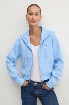 Tommy Jeans bluza damska kolor niebieski z kapturem gładka DW0DW18763