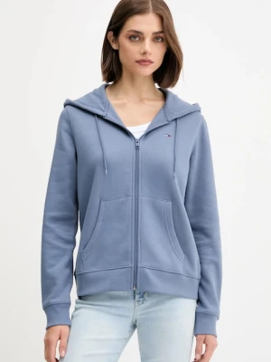 Tommy Jeans bluza damska kolor niebieski z kapturem gładka DW0DW19729