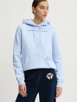 Tommy Jeans bluza damska kolor niebieski z kapturem z aplikacją DW0DW17324