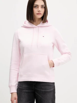 Tommy Jeans bluza damska kolor różowy z kapturem gładka DW0DW19958