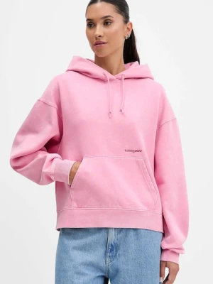 Tommy Jeans bluza damska kolor różowy z kapturem gładka DW0DW21609