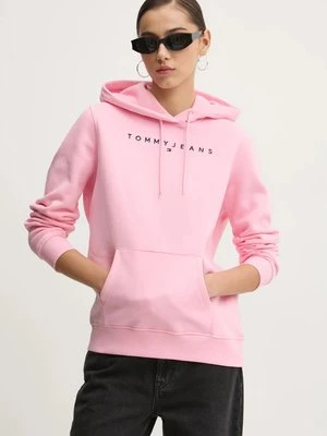 Tommy Jeans bluza damska kolor różowy z kapturem z aplikacją DW0DW17324