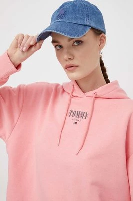 Tommy Jeans bluza damska kolor różowy z kapturem z nadrukiem DW0DW17797