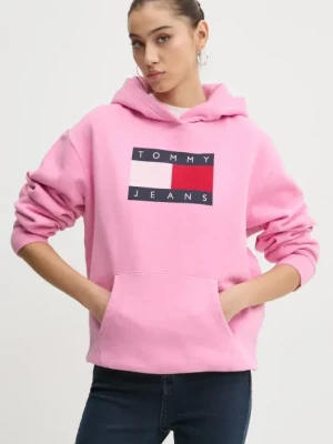 Tommy Jeans bluza damska kolor różowy z kapturem z nadrukiem DW0DW19407