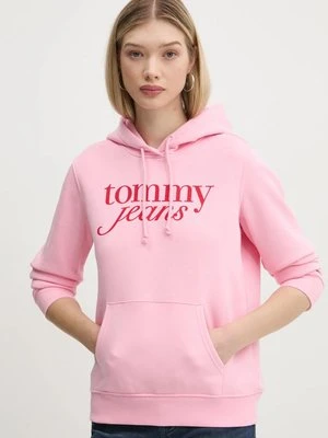 Tommy Jeans bluza damska kolor różowy z kapturem z nadrukiem DW0DW20170