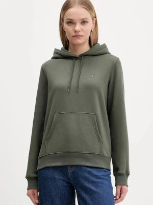 Tommy Jeans bluza damska kolor zielony z kapturem gładka DW0DW19958