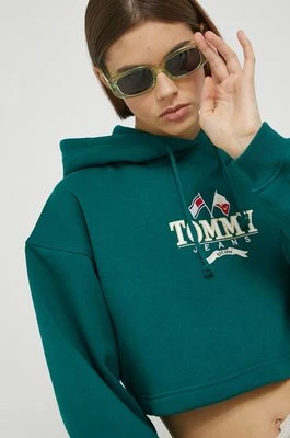 Tommy Jeans bluza damska kolor zielony z kapturem z aplikacją