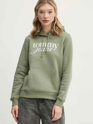 Tommy Jeans bluza damska kolor zielony z kapturem z nadrukiem DW0DW20170