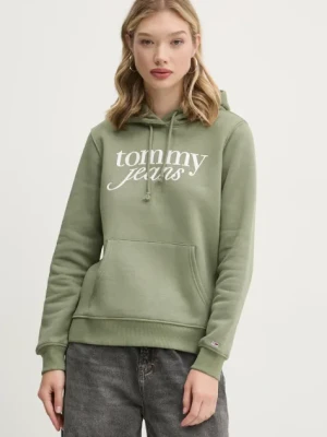 Tommy Jeans bluza damska kolor zielony z kapturem z nadrukiem DW0DW20170