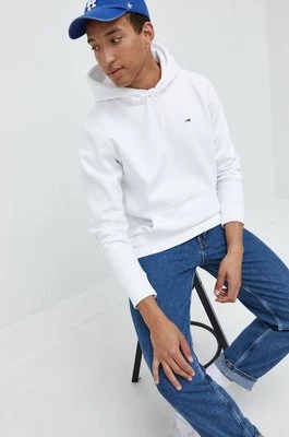 Tommy Jeans bluza DM0DM09593.9BYY męska kolor biały z kapturem gładka DM0DM09593