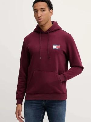 Tommy Jeans bluza męska kolor bordowy z kapturem z aplikacją DM0DM20738