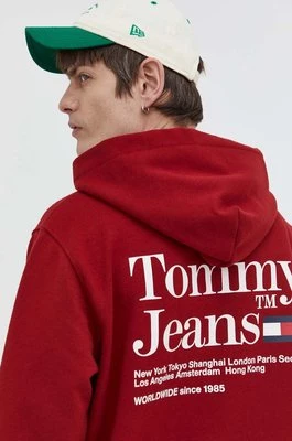 Tommy Jeans bluza męska kolor bordowy z kapturem z nadrukiem DM0DM18860