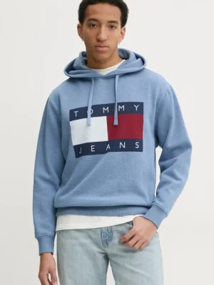 Tommy Jeans bluza męska kolor niebieski z kapturem z nadrukiem DM0DM21174