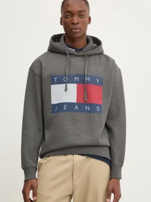 Tommy Jeans bluza męska kolor szary z kapturem z nadrukiem DM0DM20591