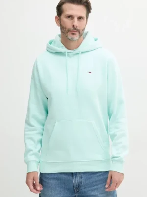 Tommy Jeans bluza męska kolor turkusowy z kapturem gładka DM0DM20742