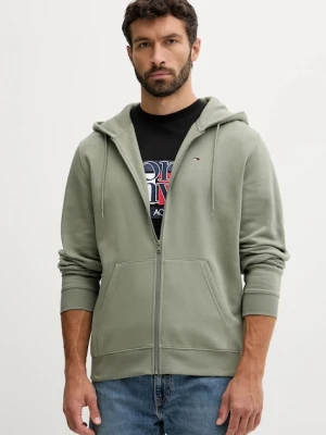 Tommy Jeans bluza męska kolor zielony z kapturem gładka DM0DM20743