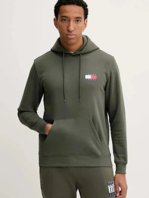 Tommy Jeans bluza męska kolor zielony z kapturem z aplikacją DM0DM20738