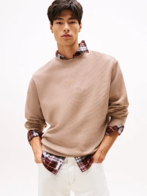 Tommy Jeans Bluza męska Mężczyźni Bawełna brązowy wypukły wzór tkaniny,