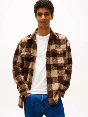 Tommy Jeans Bluza męska Mężczyźni Regular Fit Sztuczne włókno brązowy w kratkę,