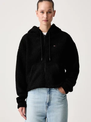 Tommy Jeans bluza rozpinana z kapturem damska polarowa czarny