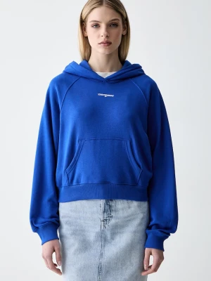 Tommy Jeans bluza z kapturem damska bawełniana niebieski