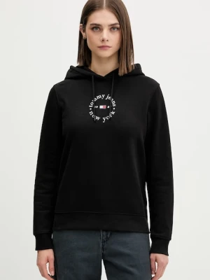 Tommy Jeans bluza z kapturem damska z bawełną czarny