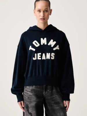 Tommy Jeans bluza z kapturem damska z bawełną granatowy