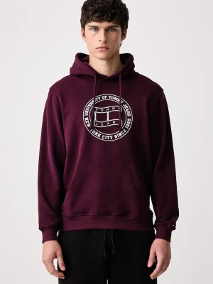Tommy Jeans bluza z kapturem męska bawełniana bordowy