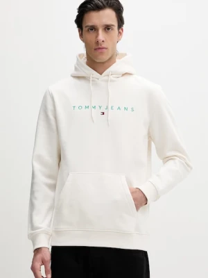 Tommy Jeans bluza z kapturem męska z bawełną beżowy
