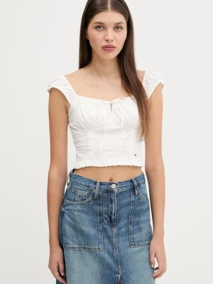 Tommy Jeans bluzka bawełniana damska kolor biały gładka DW0DW20985