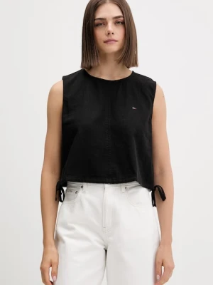 Tommy Jeans bluzka damska z lnem czarny