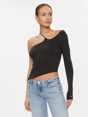 Tommy Jeans Bluzka Logo Tape DW0DW16502 Czarny Slim Fit