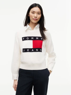 Tommy Jeans bluzka z dzianiny z domieszką wełny Kobiety Bawełna biały