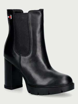 Tommy Jeans botki damskie skórzane TJW CHELSEA HIGH HEEL BOOTS czarny
