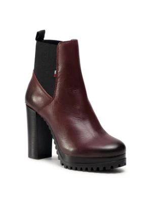 Tommy Jeans Botki Essential Cleated Heeled Boot EN0EN01075 Bordowy