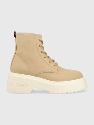 Tommy Jeans botki LACE UP FESTIV BOOTS damskie kolor beżowy EN0EN02133