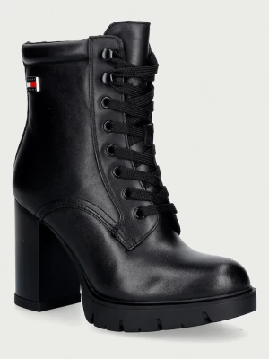 Tommy Jeans botki na wysokim obcasie damskie skórzane TJW LACE UP HIGH HEEL BOOTS czarny