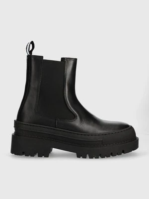 Tommy Jeans botki skórzane TJW CHELSEA FOXING BOOT damskie kolor czarny na platformie EN0EN02289